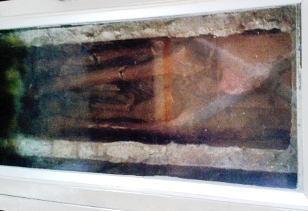 Bộ[-]hài[-]cốt[-]của[-]ông[-]Đỗ[-]Tựu[-]được[-]lưu[-]giữ[-]trong[-]tủ[-]kính[-]của[-]giáo[-]xứ[-]Lác[-]Môn.